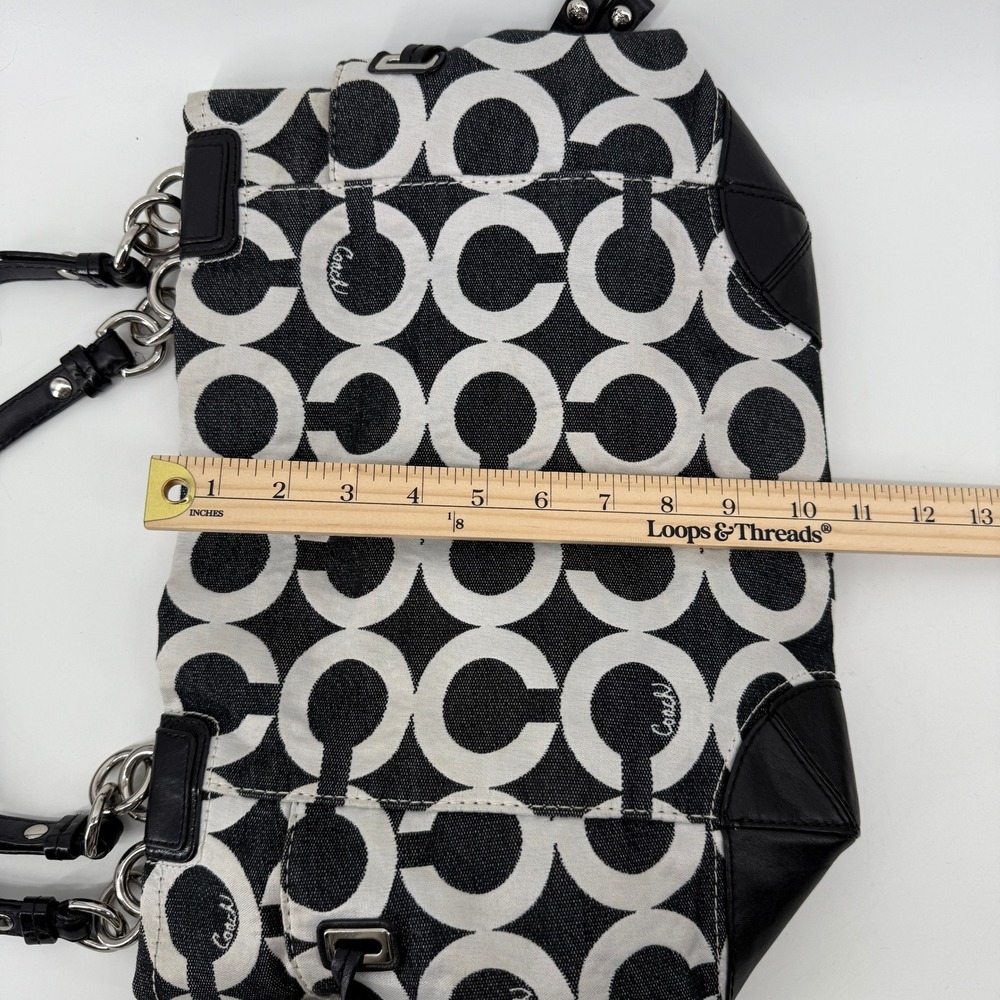 Coach 14573 Y2K Optic O Black White Canvas Tote Bag Leather Shoulder Purse - Picture 16 of 16